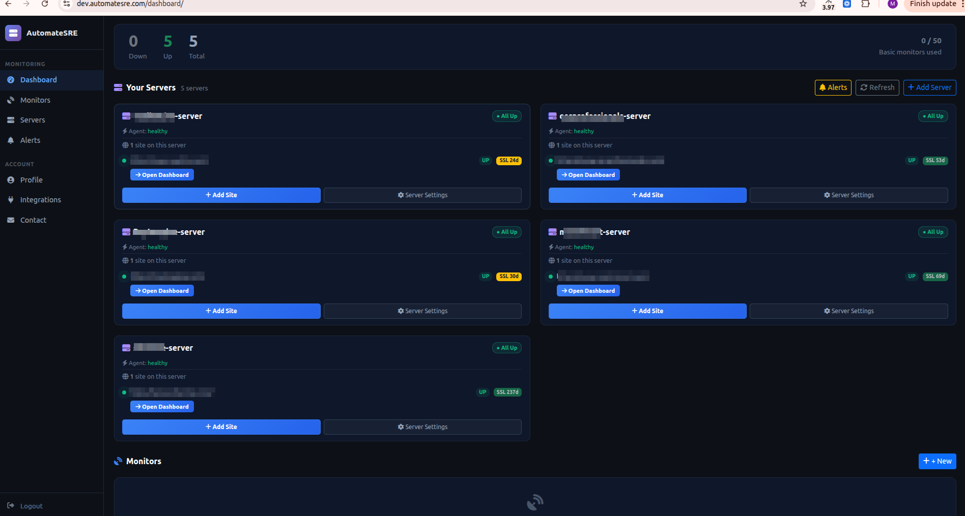 Full tier multi-server dashboard