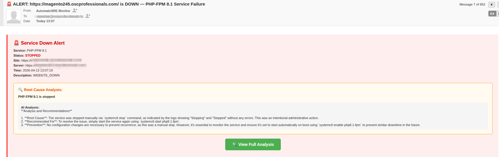 PHP-FPM service down alert